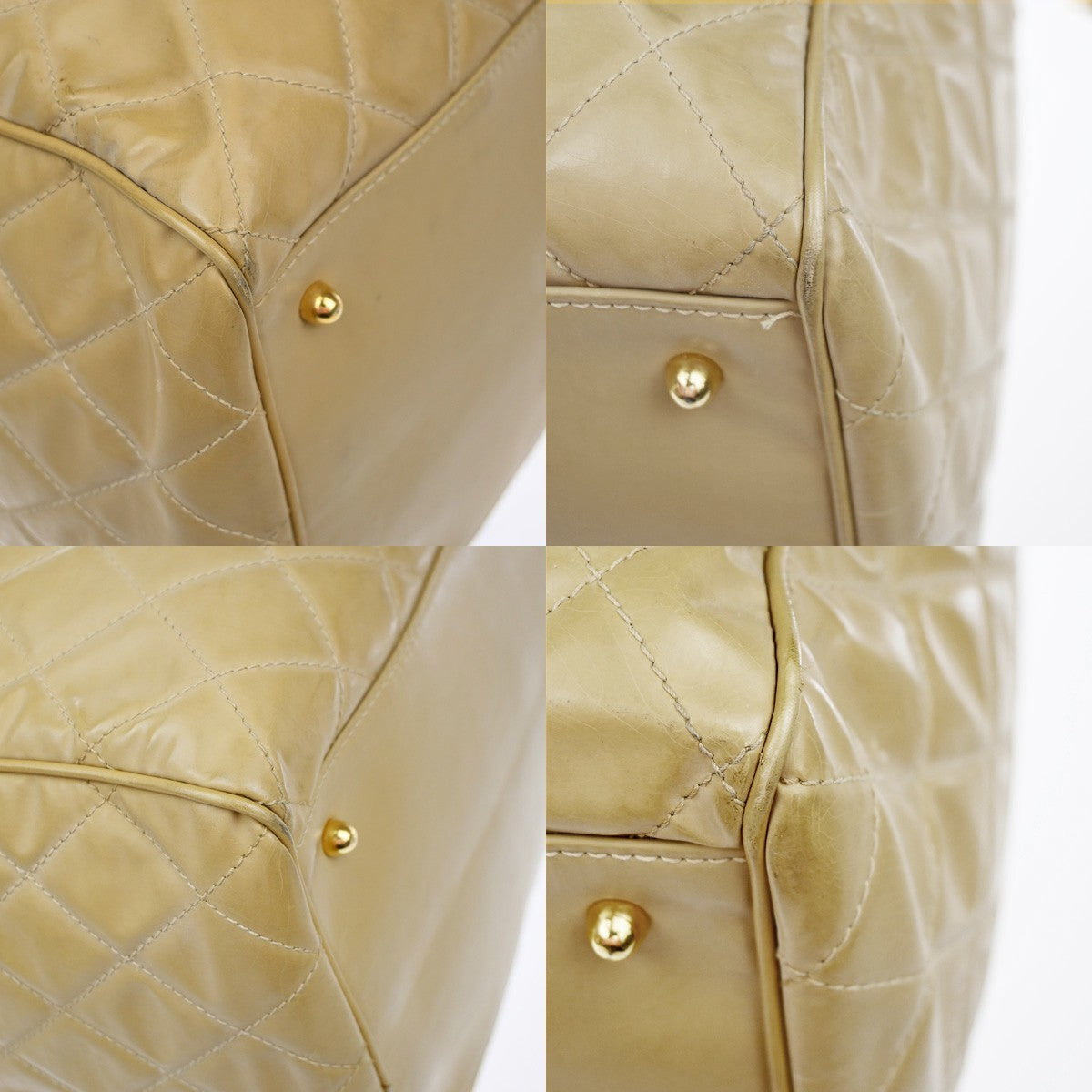 CHANEL CC Logo Matelasse 2Way Travel Hand Bag Leather Beige GHW Vintage 44RL978