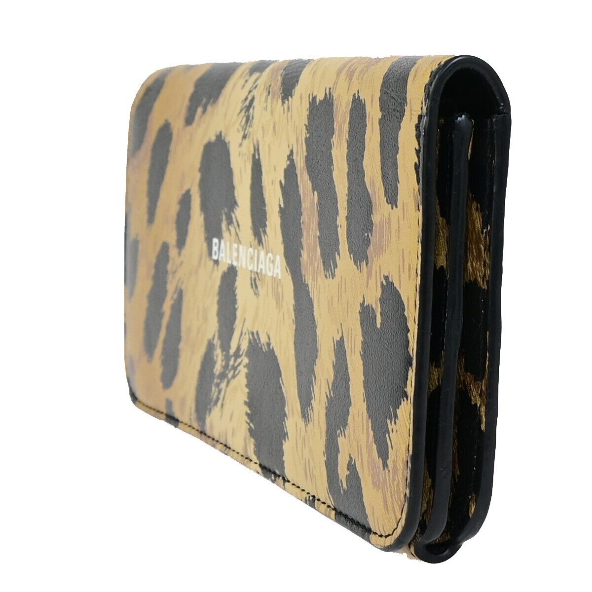 BALENCIAGA Logo Leopard Bifold Long Wallet Leather Brown Italy 36KA407