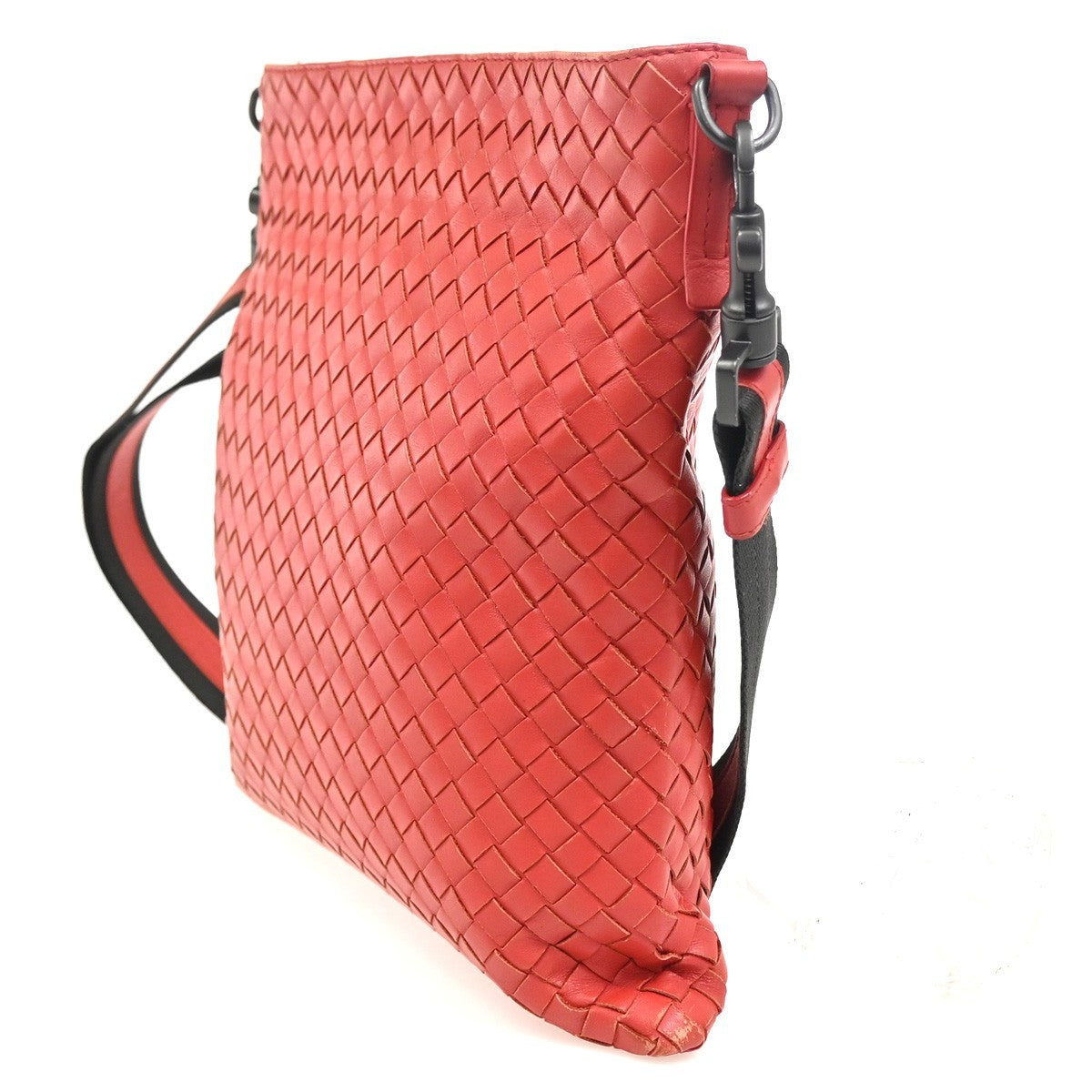 BOTTEGA VENETA Intrecciato Logo Messenger Crossbody Bag Leather Red 79ZA123