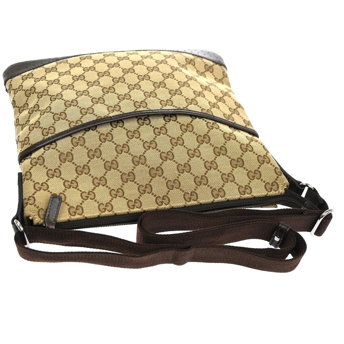 GUCCI Logo GG Crossbody Shoulder Bag Leather Canvas Brown SHW Italy 83KD060
