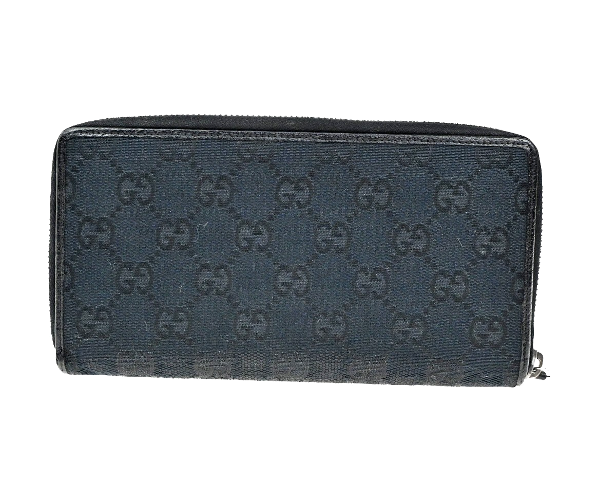 GUCCI Logo GG Pattern Long Zip Aroung Wallet Purse Canvas Leather Black 62YH231