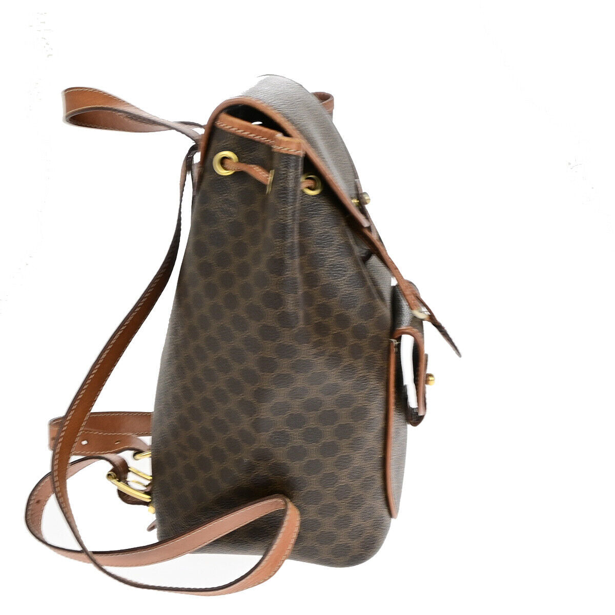 CELINE Logo Macadam Pattern Backpack Bag PVC Leather Brown GHW Italy 34YF572