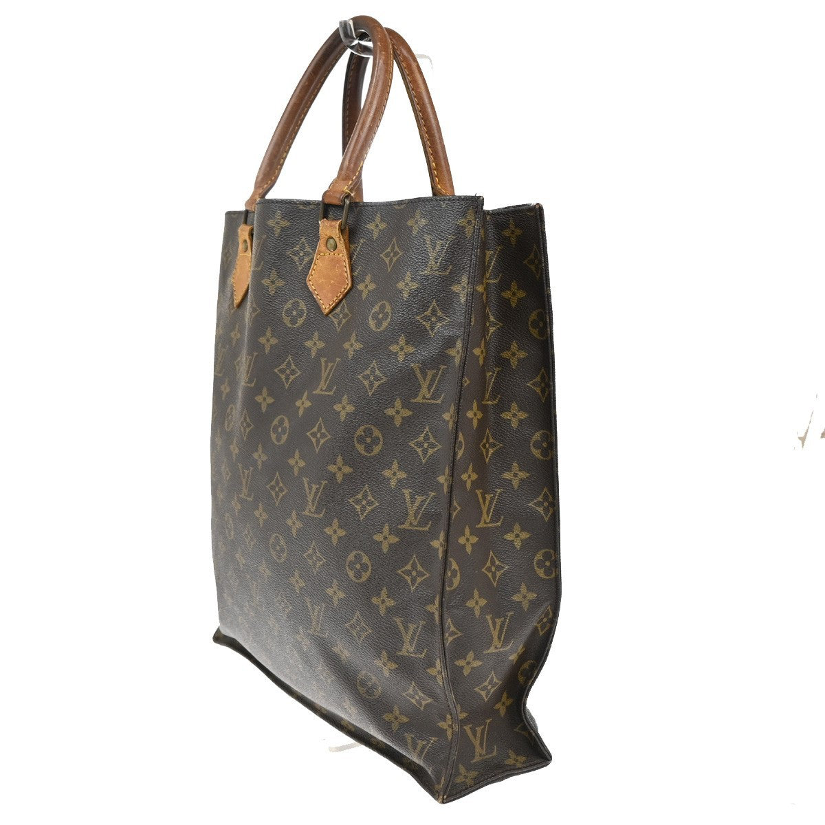 LOUIS VUITTON Logo Sac Plat Hand Tote Bag Monogram Leather Brown M51140 65FC149