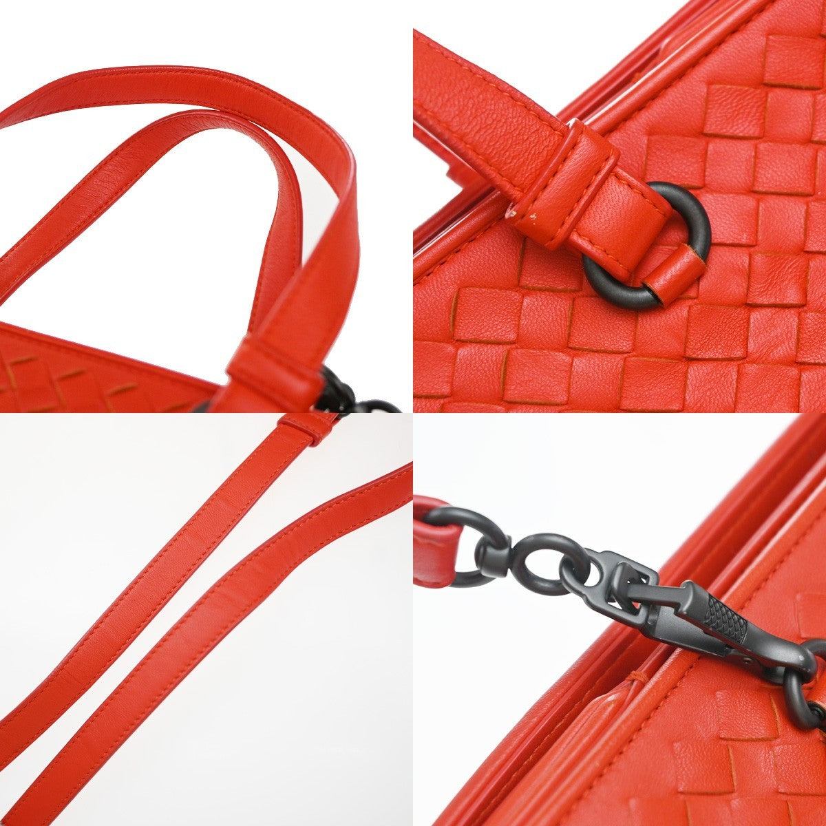 BOTTEGA VENETA Logo Intrecciato 2way Shoulder Hand Bag Leather Red Italy 93EG301
