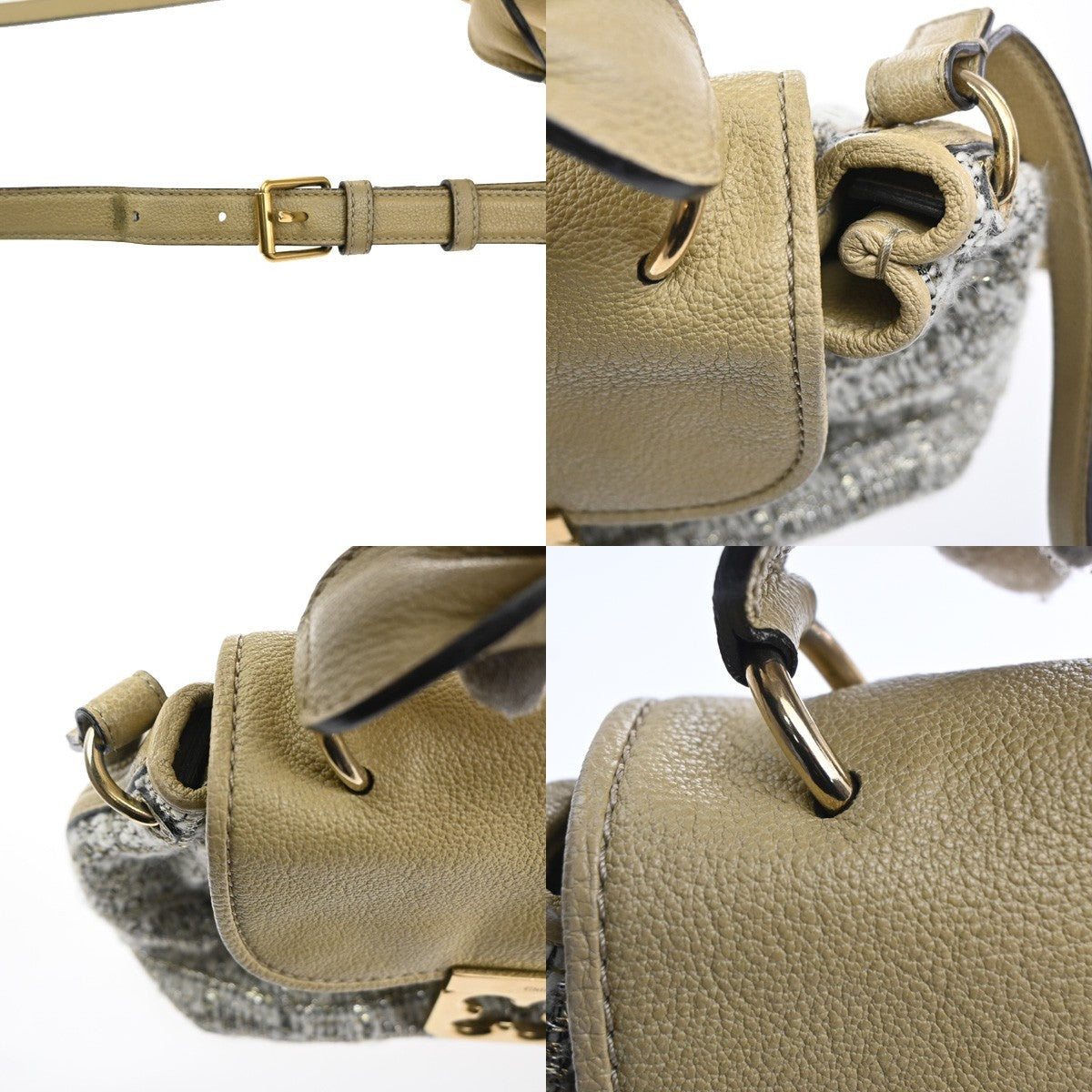 CHLOE Logo Elsie 2Way Shoulder Hand Bag Tweed Leather Beige GHW Italy 64KP549