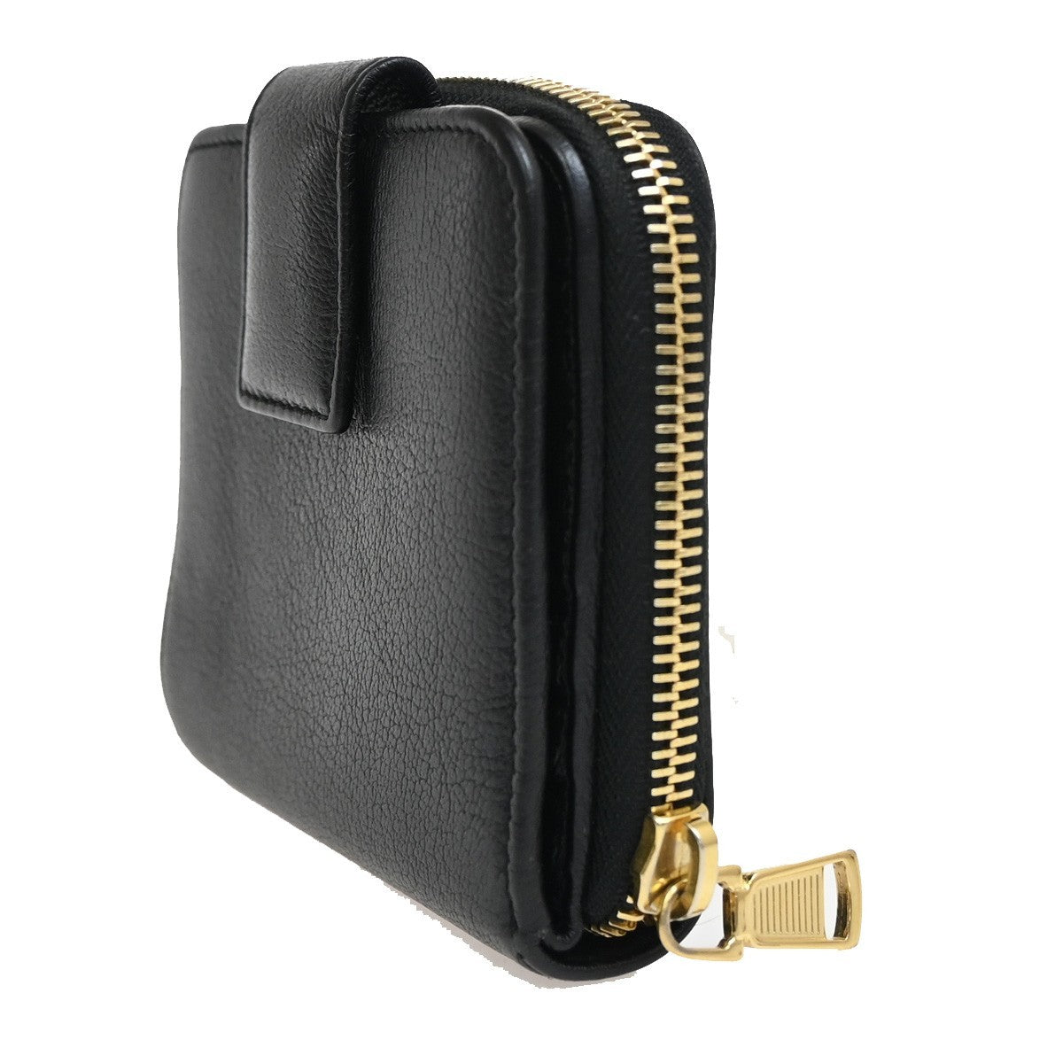 YVES SAINT LAURENT YSL Zipper Around Compact Wallet Purse Leather Black 31KA656