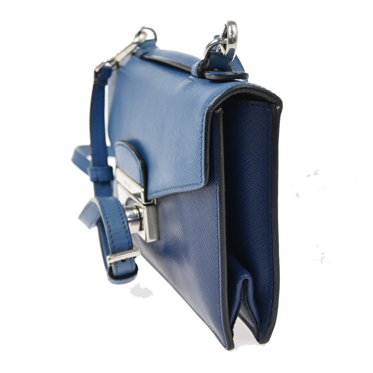 PRADA Logo Lux Sound Small Shoulder Bag Saffiano Leather Blue SHW 86TA668