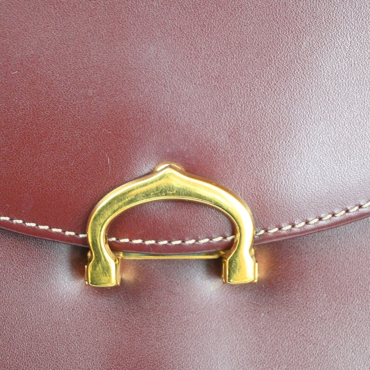 CARTIER Logo Must Line Hand Bag Leather Red Gold Burgundy Italy 64TA506