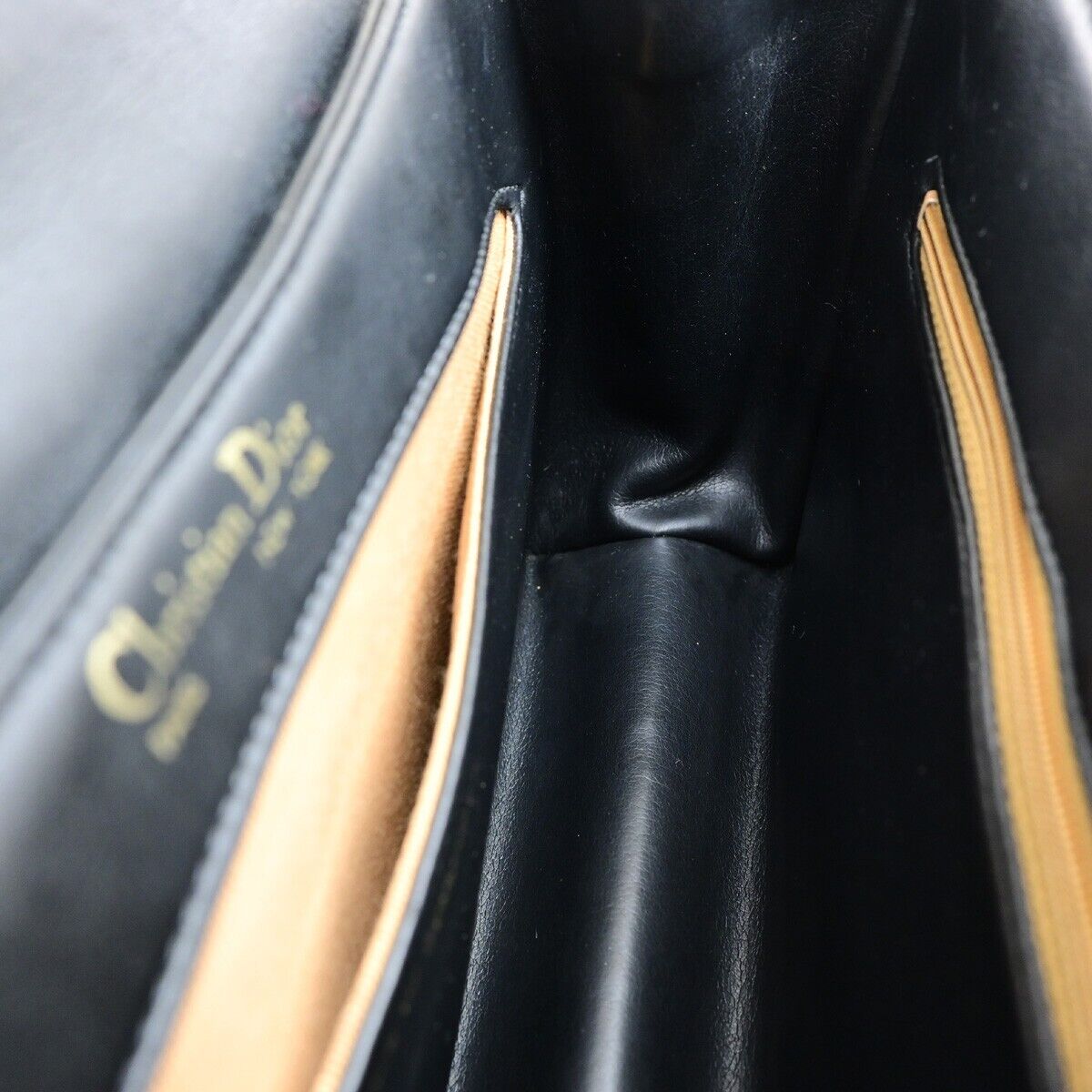 CHRISTIAN DIOR Logo Shoulder Bag Leather Black GHW 33ED426