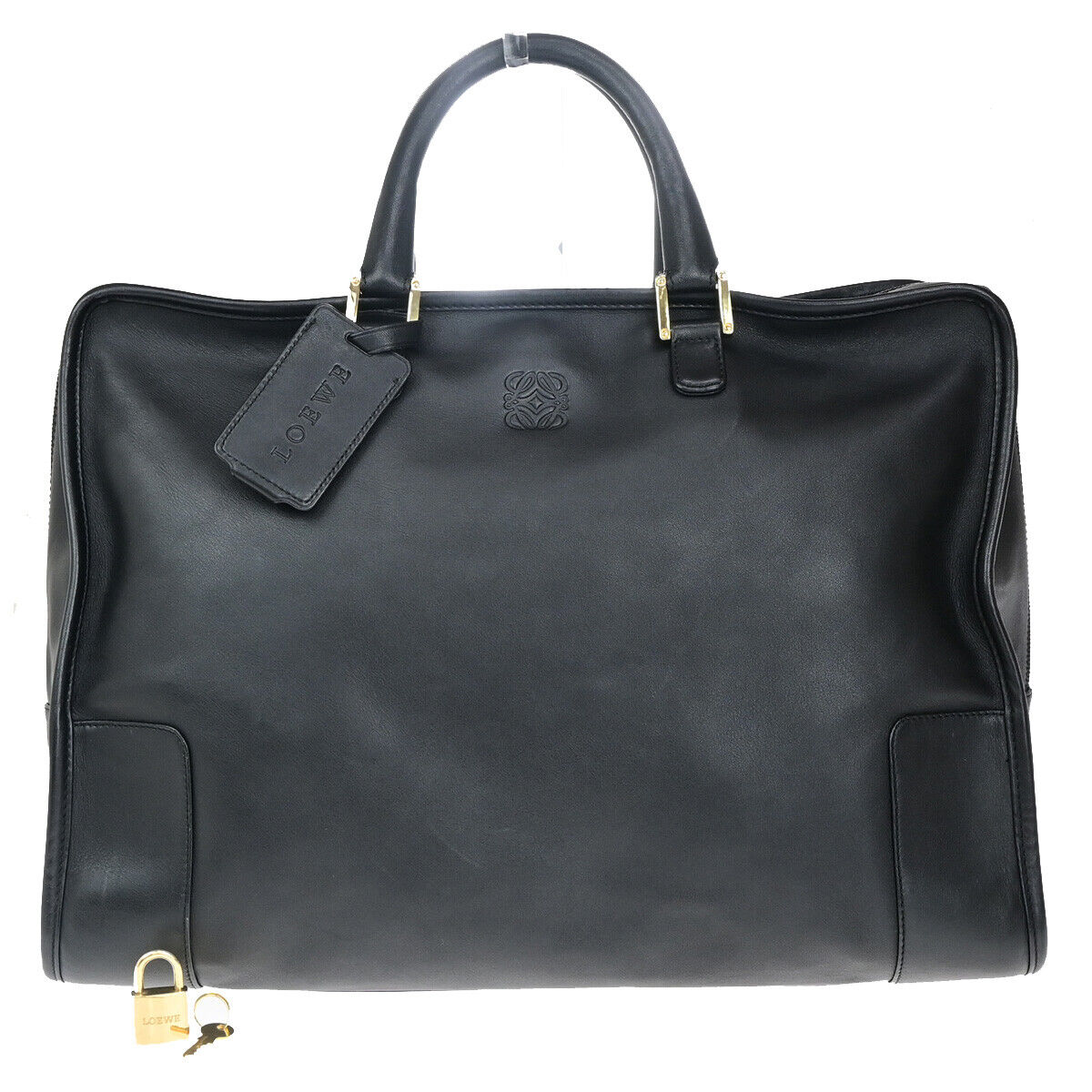 LOEWE AMAZONA 40 Anagram Travel Hand Bad Leather Padlock Black GHW Spain 34YG482