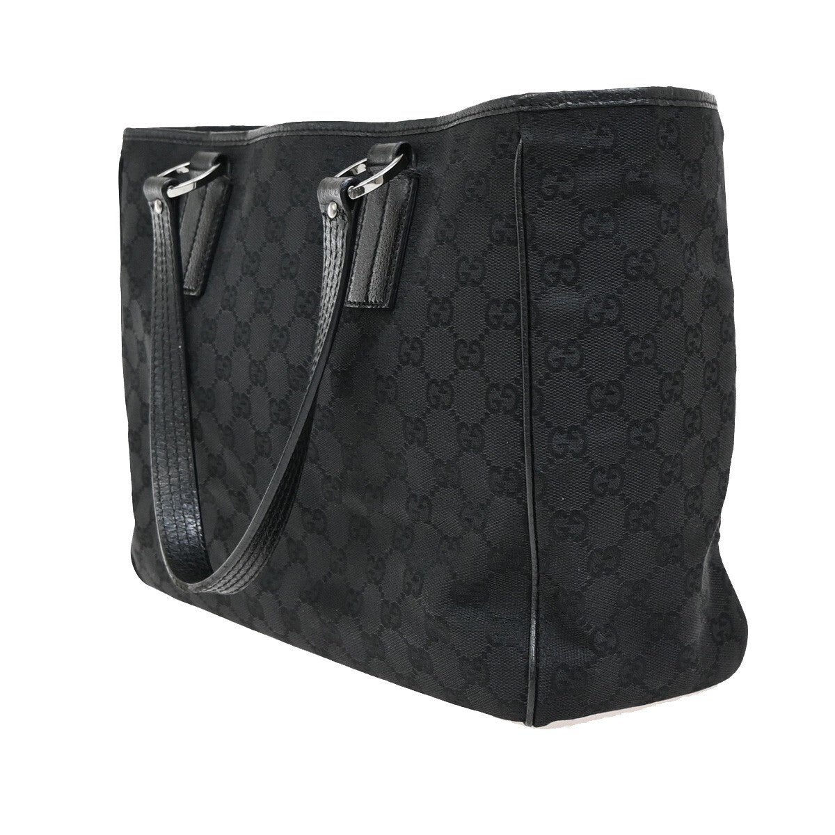 GUCCI Logo GG Pattern Shoulder Hand Bag studs Canvas Leather Black Italy 61EE316