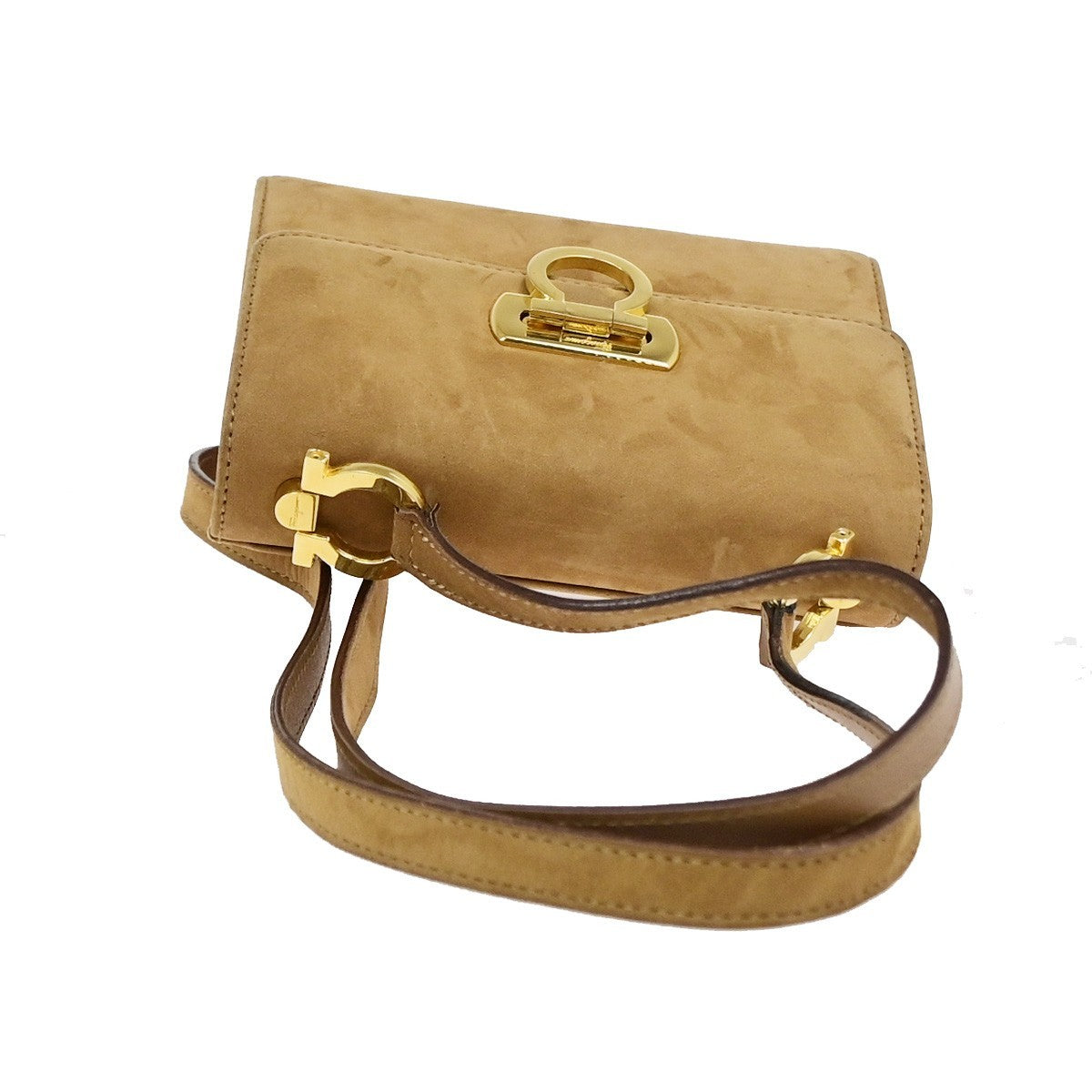 SALVATORE FERRAGAMO Logo Gancini Mini Shoulder Bag Suede Leather Beige 36KD112