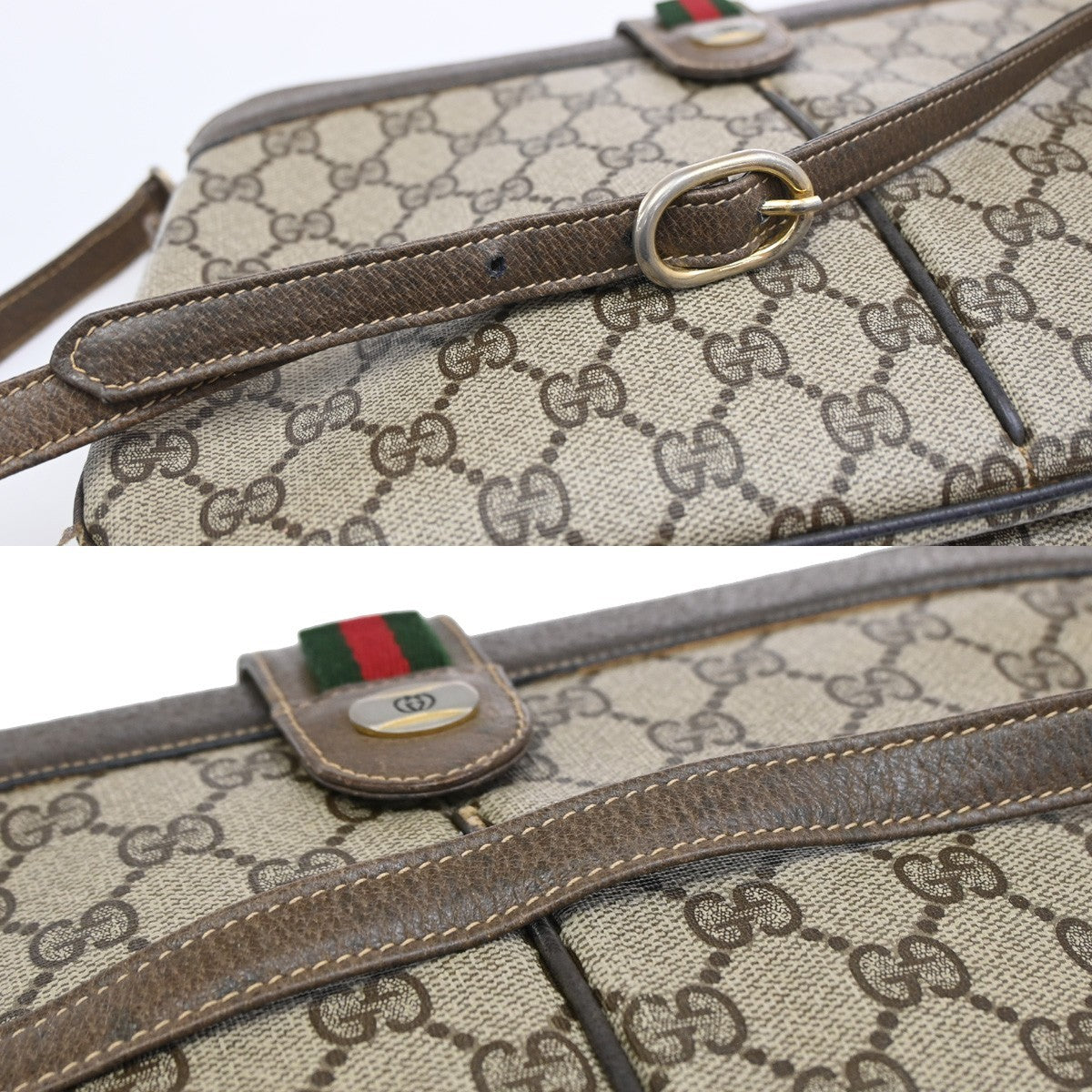 GUCCI GG Pattern Sherry Shoulder Bag PVC Leather Brown Beige GHW Italy 04DA034