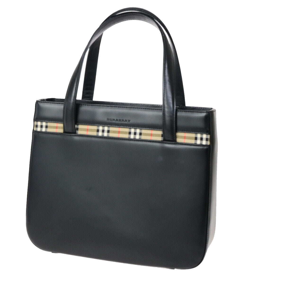 BURBERRY Logo Hand Tote Bag Nova Check Leather Black SHW 62SJ434