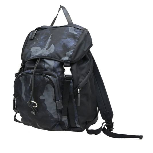 PRADA MILANO Logo Camouflage Backpack Bag Tessuto Nylon Leather Black 88FB662