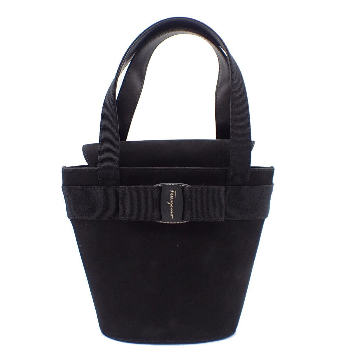 SALVATORE FERRAGAMO Logo Vara Mini Hand Bag Suede Leather Black 69EF367