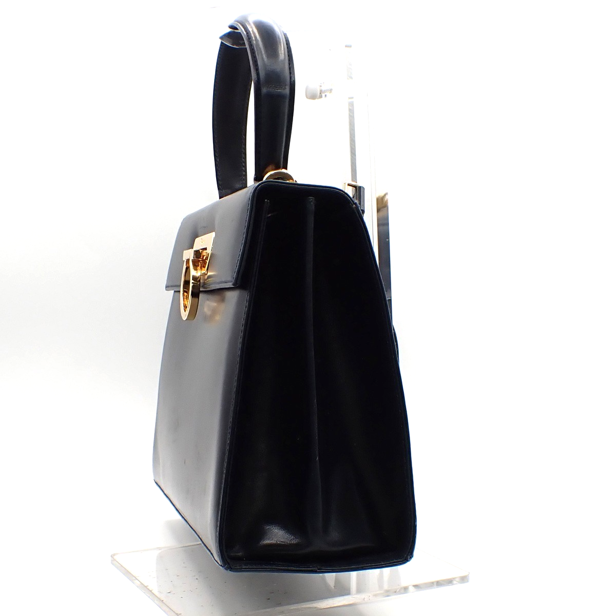 SALVATORE FERRAGAMO Gancini 2Way Shoulder Hand Bag Leather Navy Blue GHW 61AA155