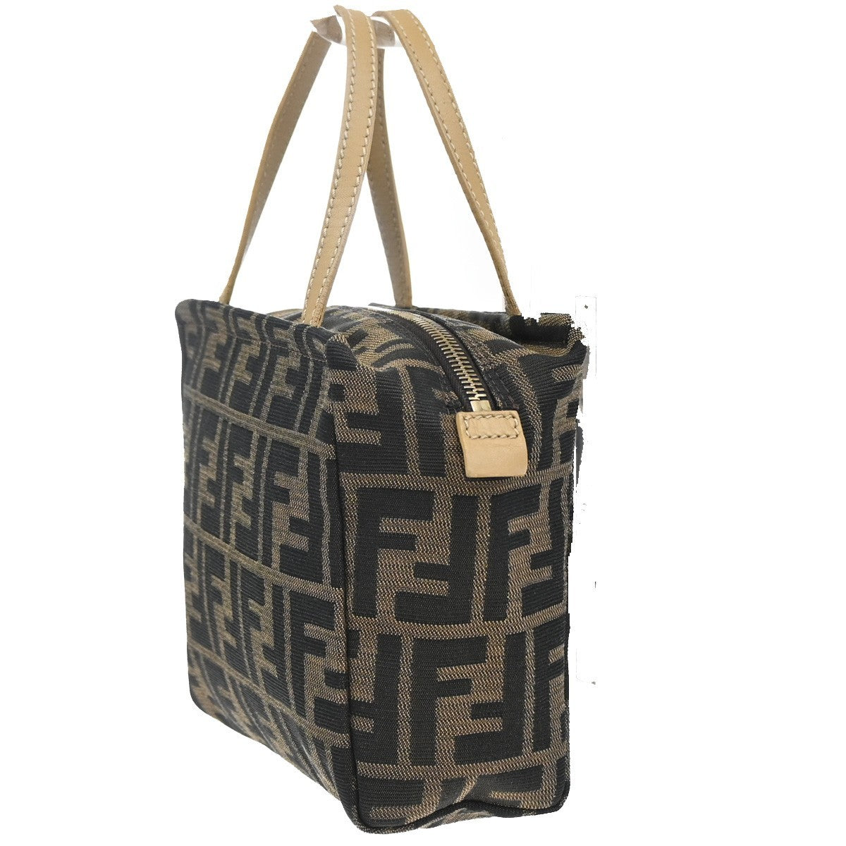 FENDI Logo Zucca Pattern Mini Hand Bag Canvas Leather Brown GHW Italy 83KB556