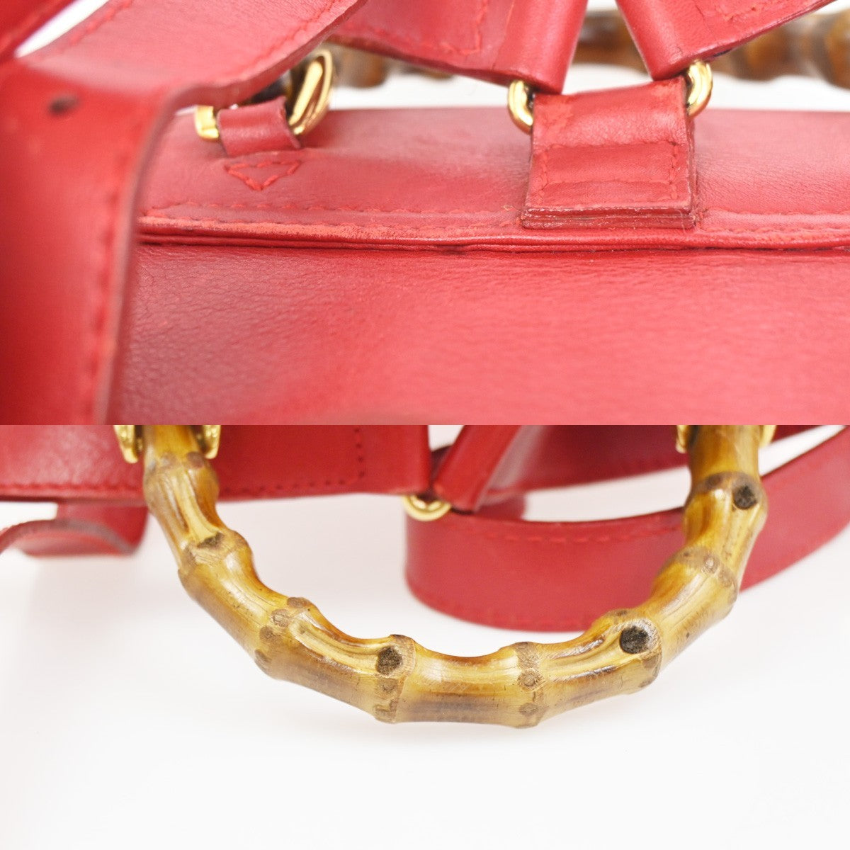 GUCCI Logo Bamboo Drawstring Mini Backpack Bag Leather Red GHW Italy 62ZA194