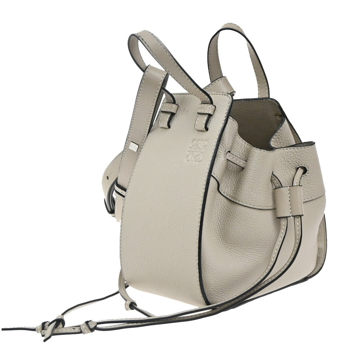 LOEWE Logo Hammock Mini Drawstring 2Way Shoulder Hand Bag Leather Beige 689RP023