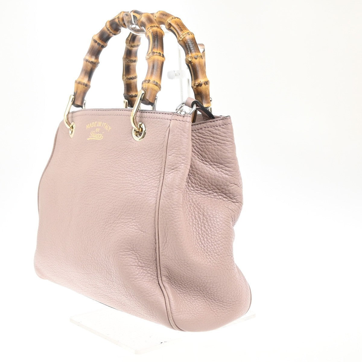 GUCCI Bamboo Handle 2way Shoulder Hand Bag Embossing Leather Pink GHW 16MA272