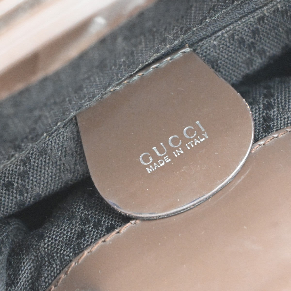 GUCCI Logo Bamboo Backpack Bag Patent Leather Nylon Brown Italy 62EG399
