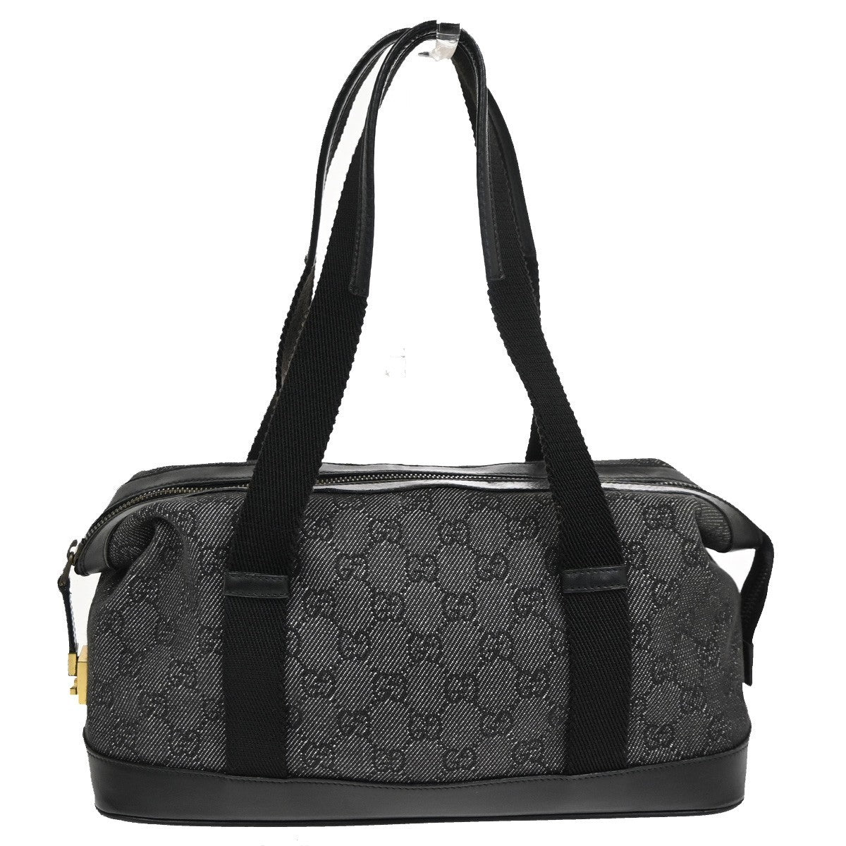 GUCCI GG Canvas Mini Boston Handbag Black Leather Canvans GHW Italy 36KC924