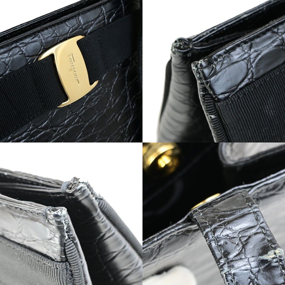 SALVATORE FERRAGAMO Vara Shoulder Bag Embossing Leather Black GHW Italy 68KA514