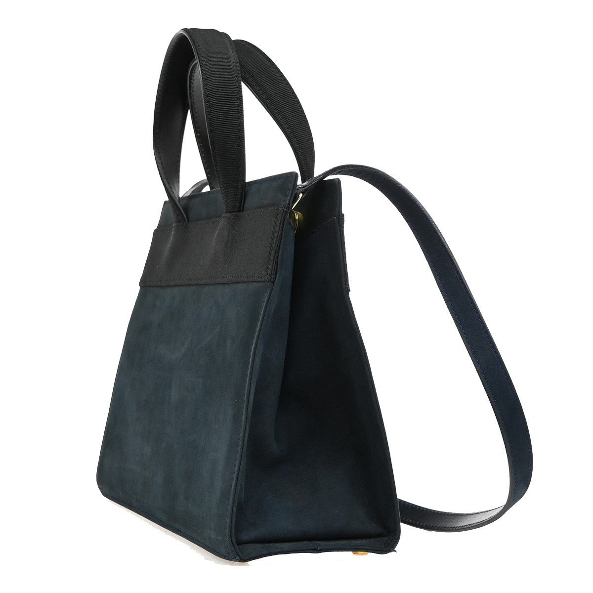 SALVATORE FERRAGAMO Vara 2Way Shouldr Hand Bag Suede Leather Navy Blue 36RF460