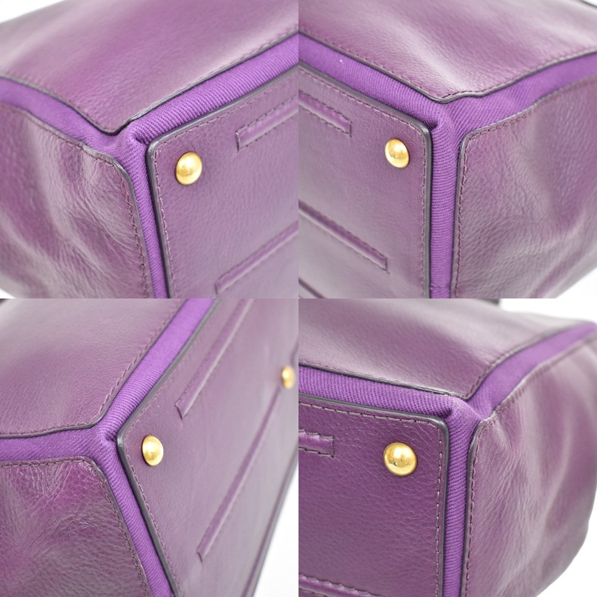 YVES SAINT LAURENT YSL Logo Hand Bag Leather Purple GHW Italy 32EF751