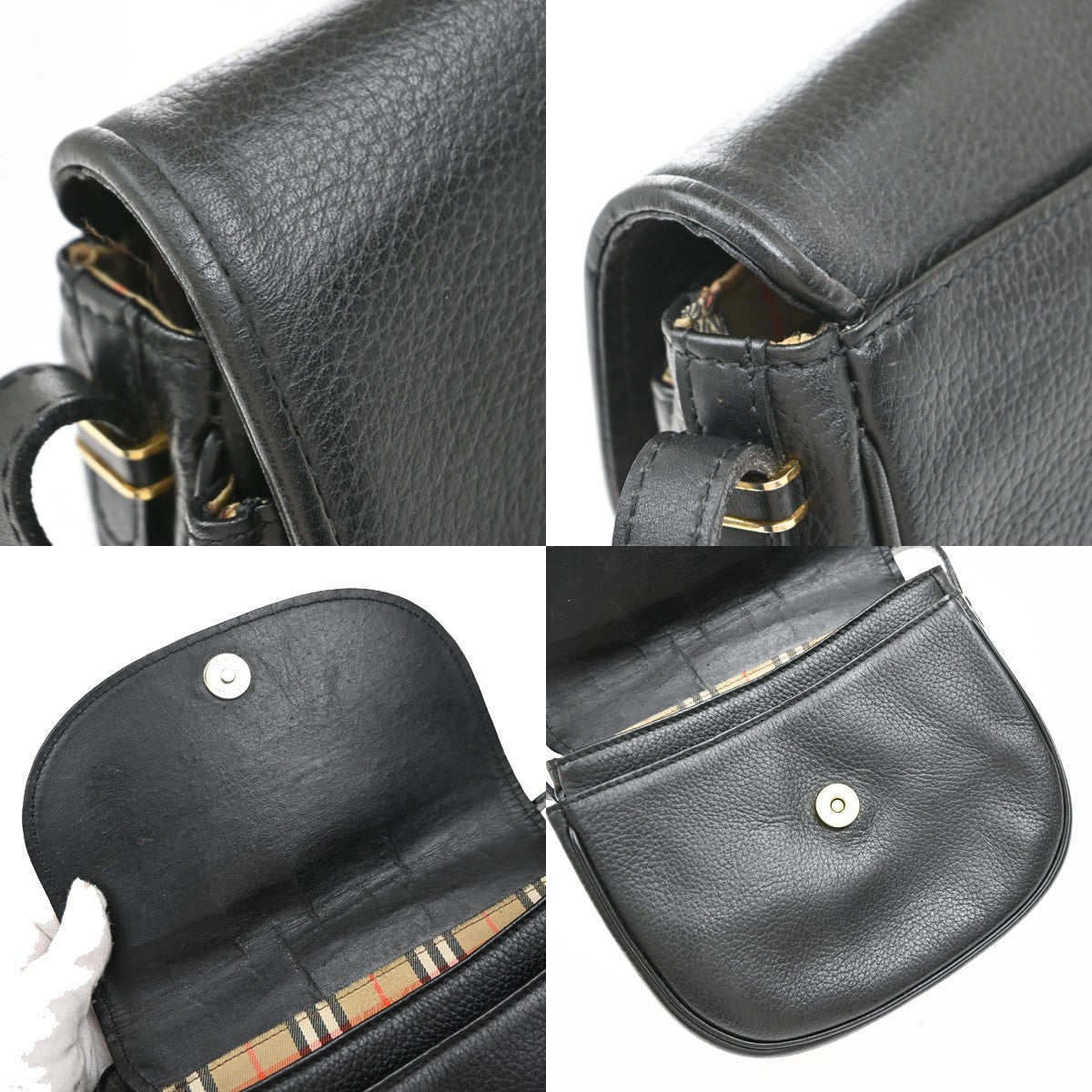 Burberrys Logo Nova Check Shoulder Bag Leather Black GHW 08EF890