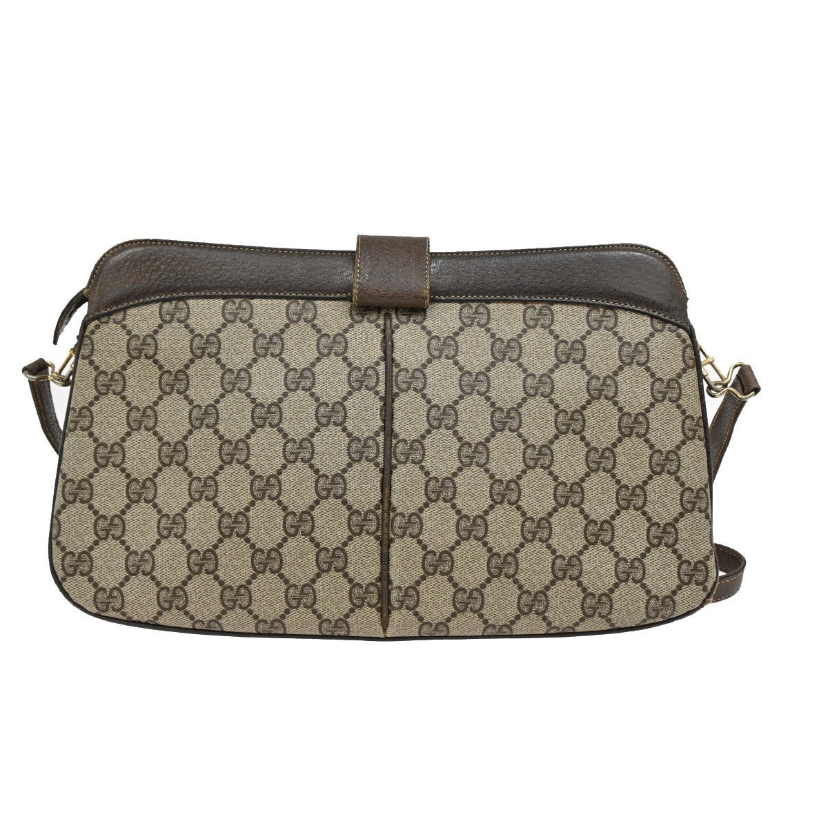 GUCCI GG Pattern Sherry Shoulder Bag PVC Leather Brown Beige GHW Italy 04DA034