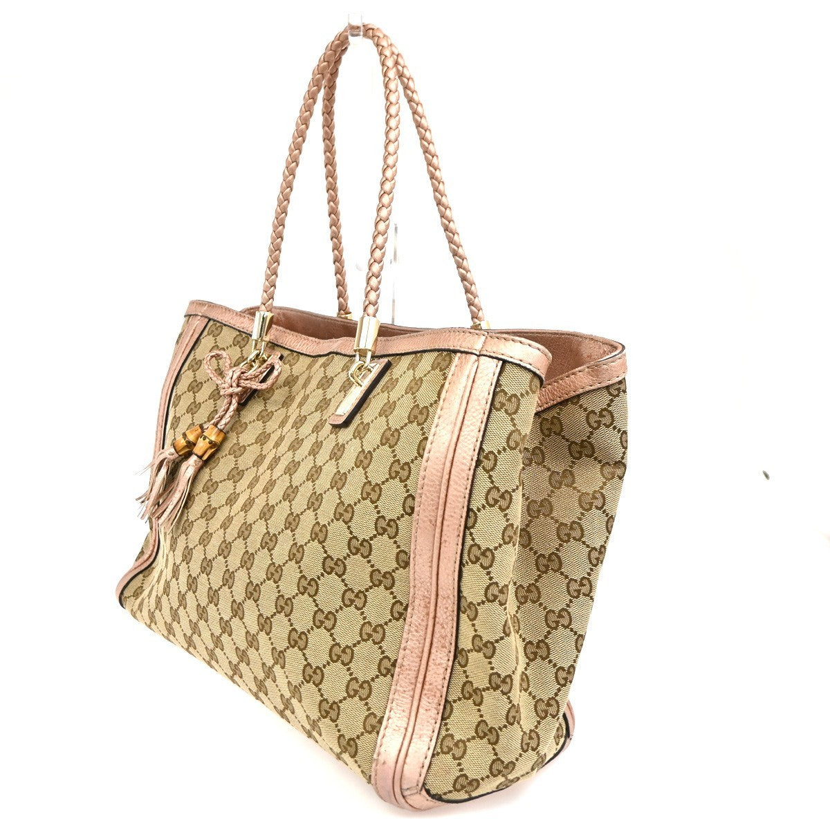 GUCCI Bamboo GG Tassel Shoulder Bag Canvas Leather BN Pink Italy GHW 85TA673