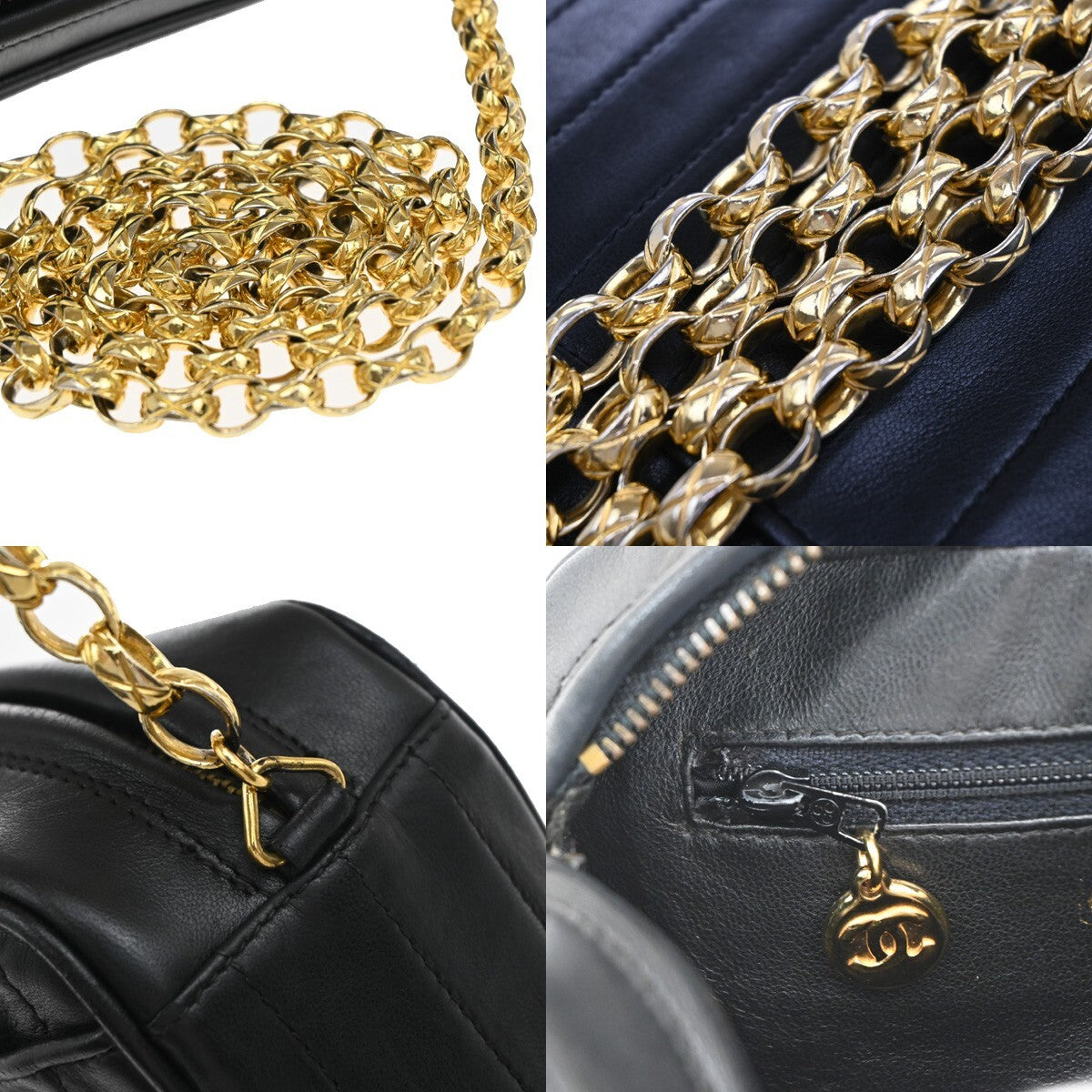 CHANEL Mini Matelasse Tassel Chain Shoulder Bag Leather Black Vintage 629RF270
