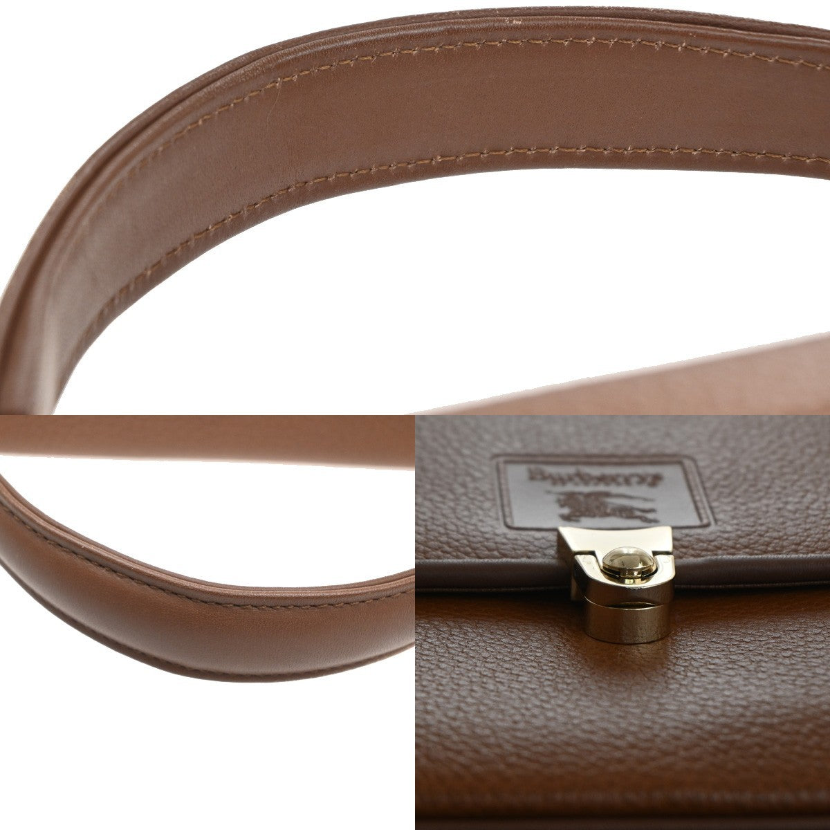 Burberrys Logo Nova Check Top Handle Hand Bag Leather Brown GHW 61KB854