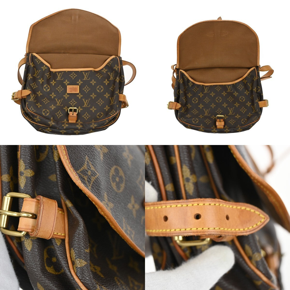 LOUIS VUITTON Logo Saumur 30 Shoulder Bag Monogram Leather Brown M42256 16EE245