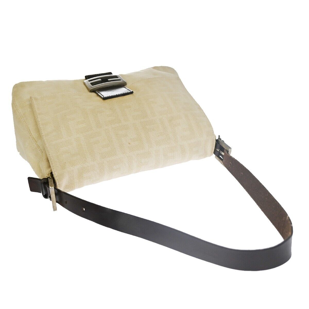 FENDI Zucca Zucchino Pattern Shoulder Bag Canvas Leather Beige  Italy 34SH041