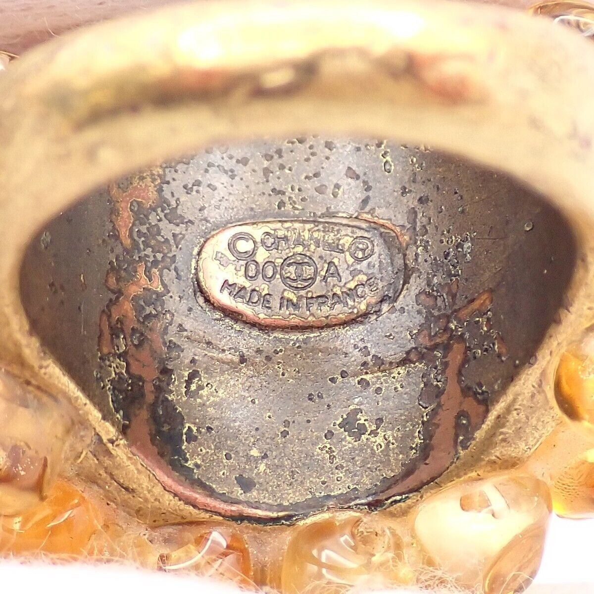 CHANEL Logo Gripoix Ring 00A Brown Gold-Plated France Accessory 38RJ930