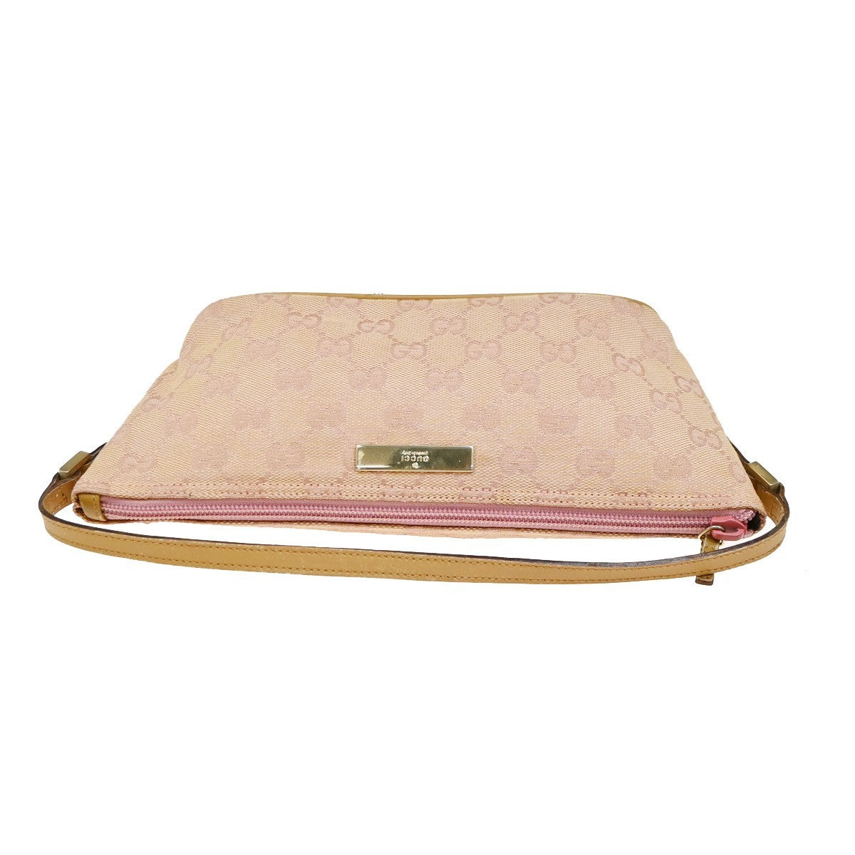 GUCCI Logo GG Pattern Hand Bag Canvas Leather Brown Pink GHW Italy 62ZA265