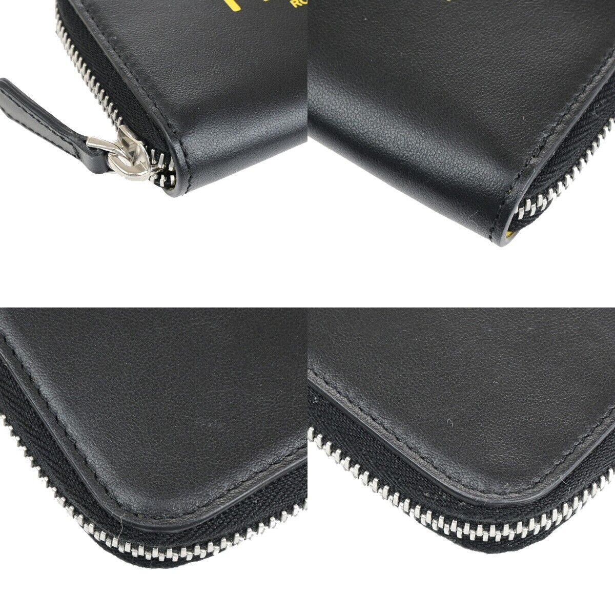 FENDI Logo Coin Case Wallet Purse Leather Black Yellow Silver Italy 36RK788