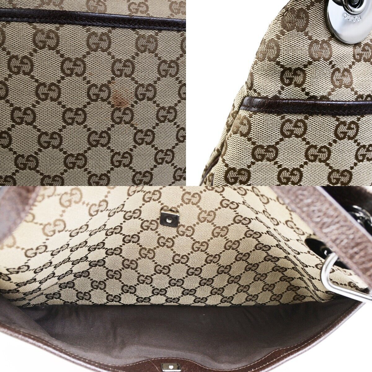 GUCCI Logo GG Pattern Shoulder Tote Bag Canvas Leather Brown SHW Italy 67EC877