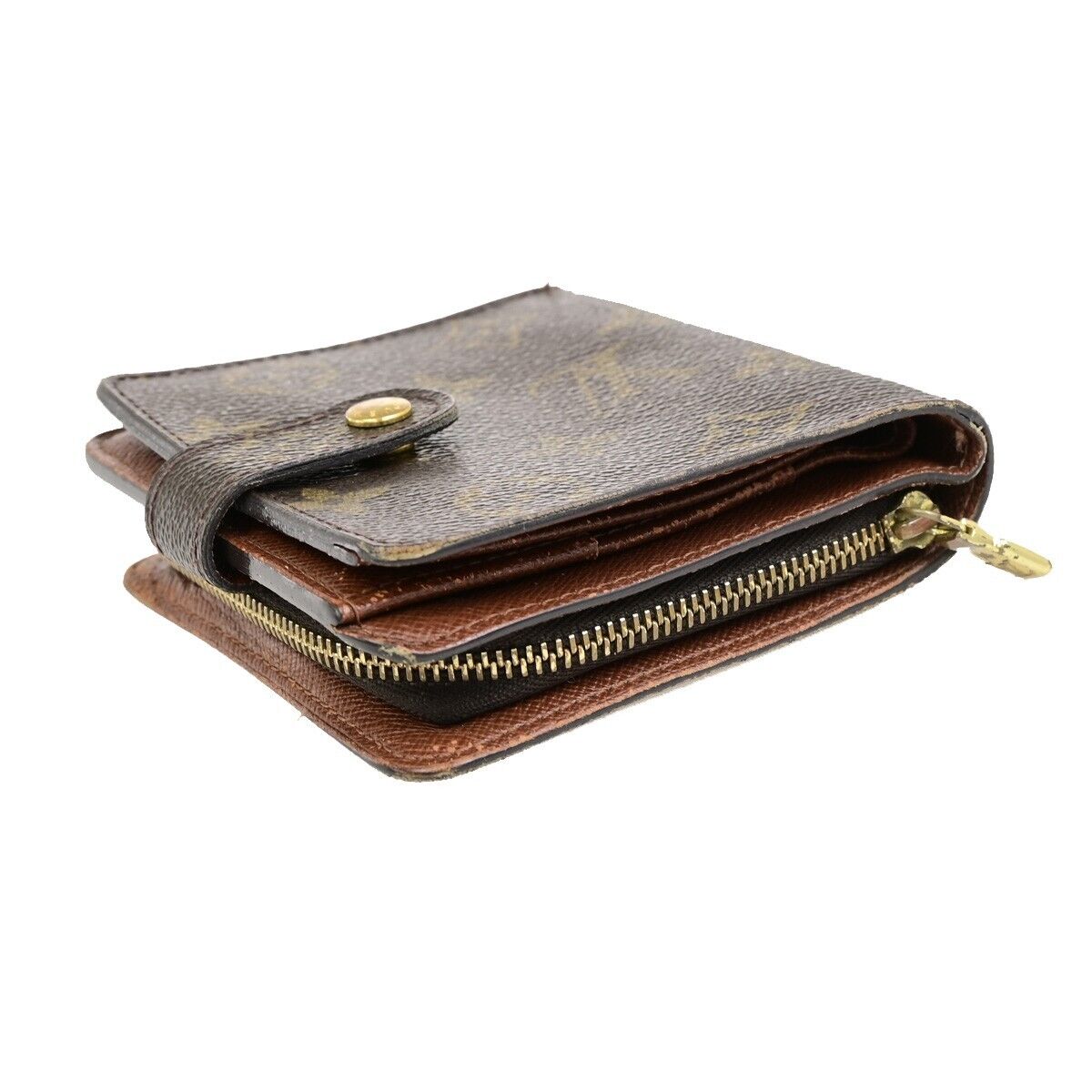 LOUIS VUITTON Compact Zip Bifold Wallet Monogram Leather Brown M61667 02ED910