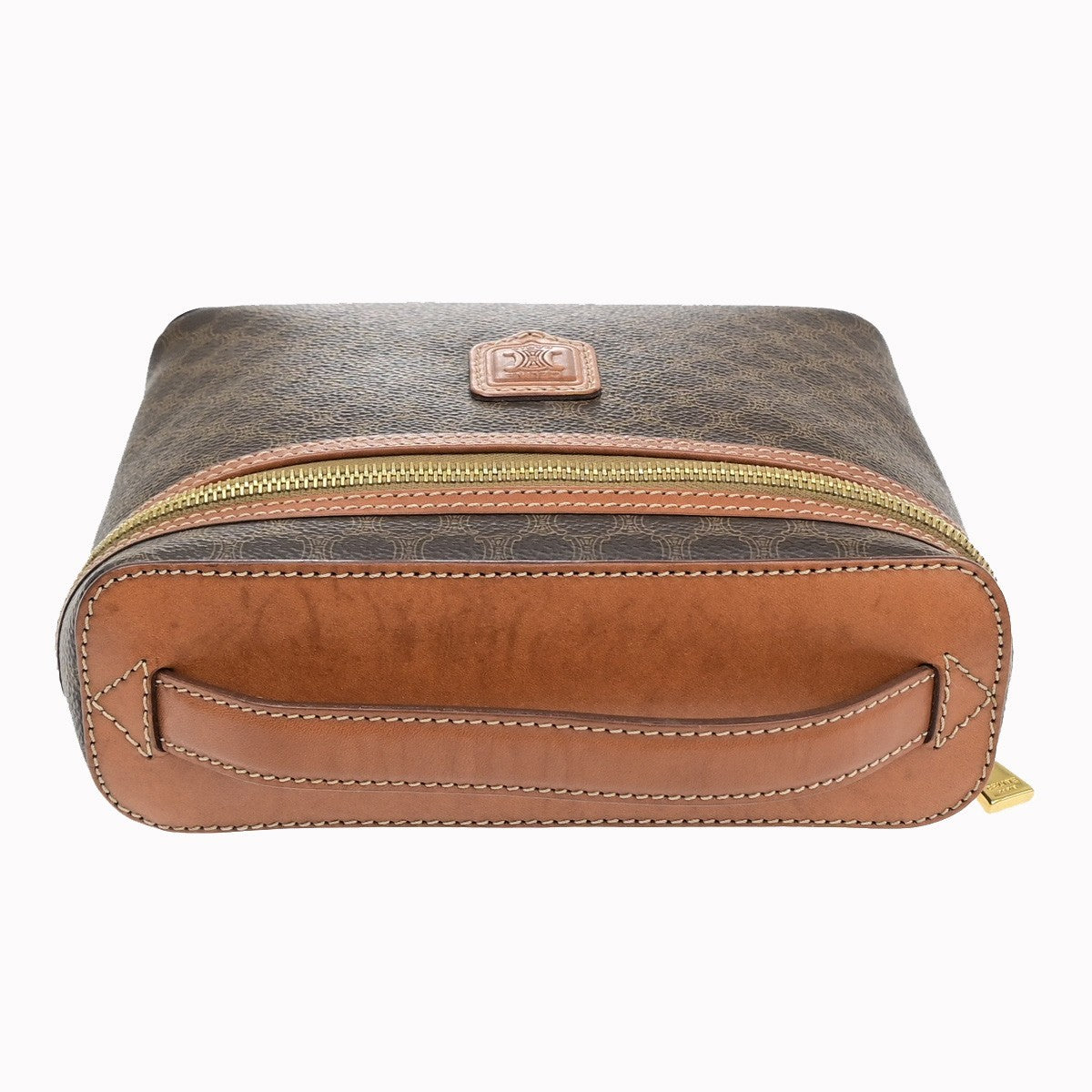CELINE Logo Macadam Pattern Vanity Hand Bag PVC Leather Brown GHW Italy 69MA716