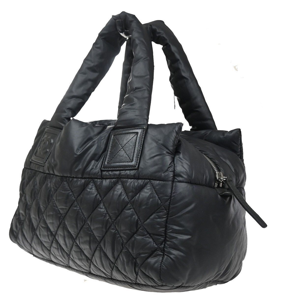 CHANEL CC Logo Coco Cocoon Tote Hand Bag Nylon Leather Black Italy 28MA595