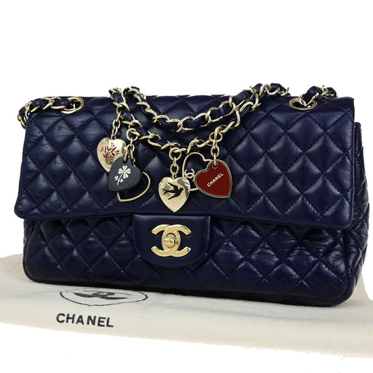 CHANEL CC Logo Valentine Matelasse Chain Shoulder Bag Leather Blue GHW 898RK737