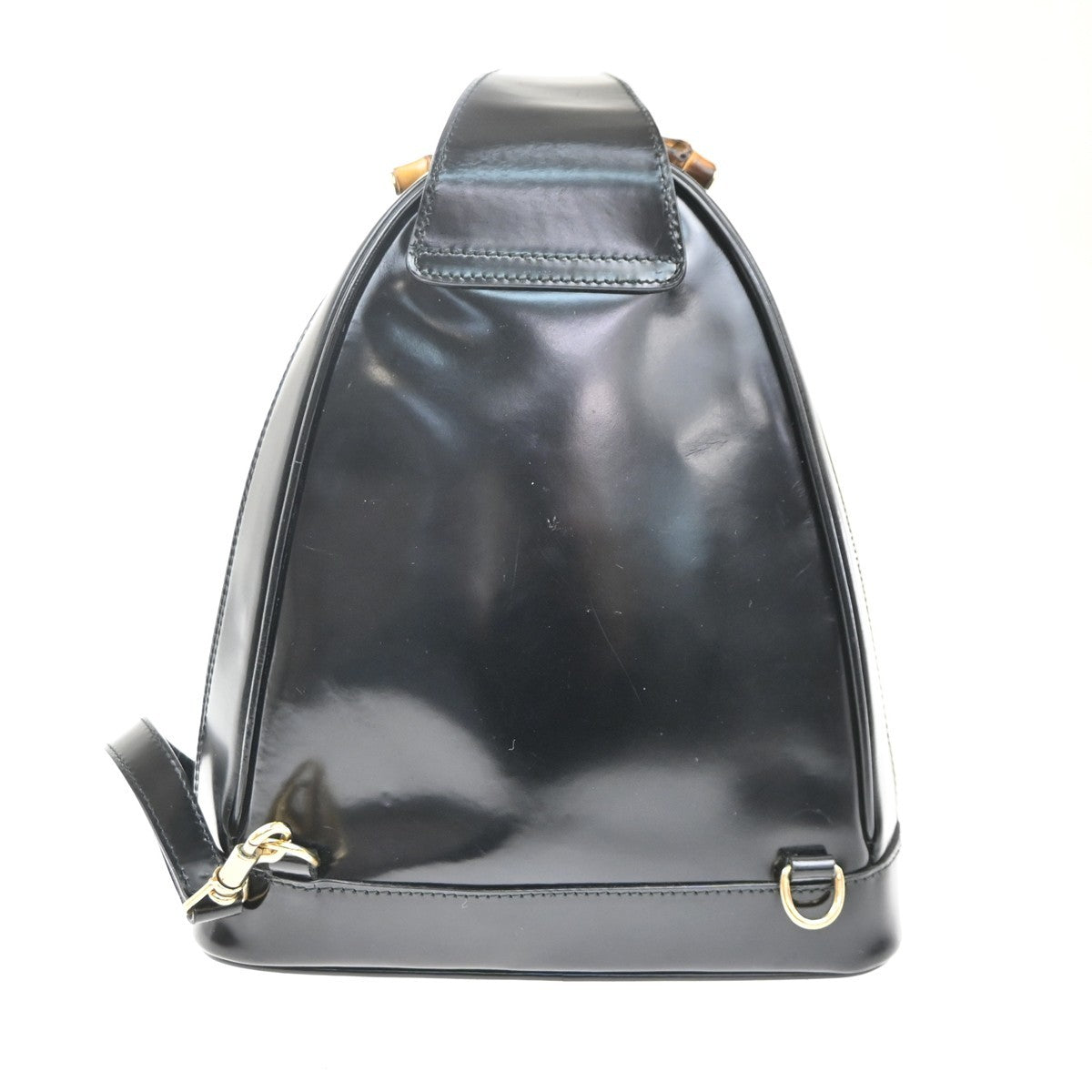 GUCCI Logo Bamboo One Shoulder Body Bag Patent Leather Black GHW Italy 07KC479