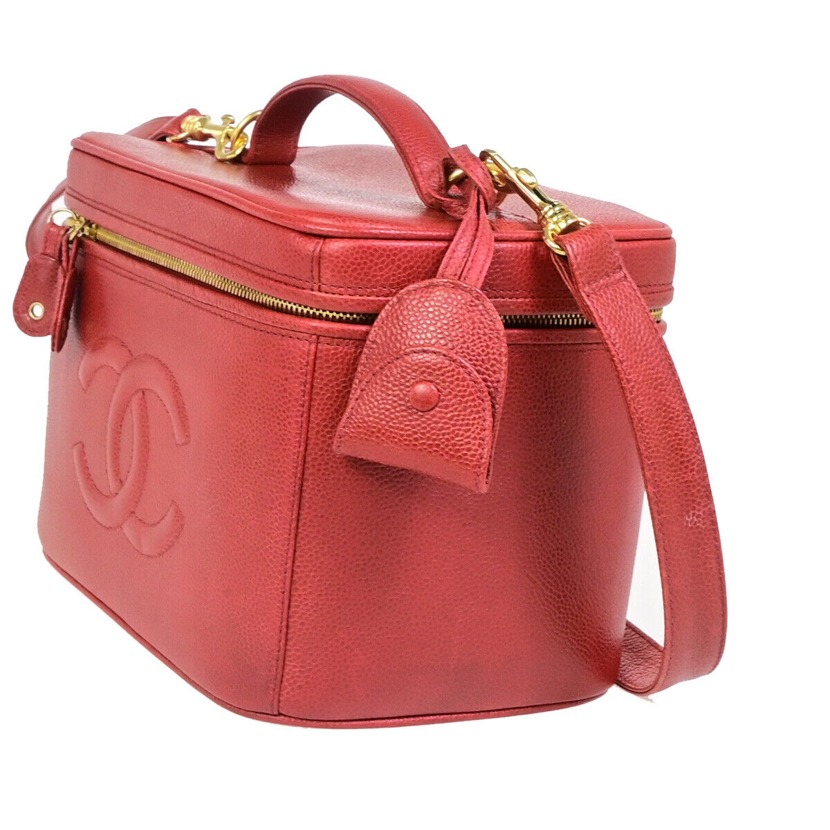 CHANEL CC Logo 2Way Vanity Hand Bag Caviar Skin Leather Red GHW Vintage 309RK387