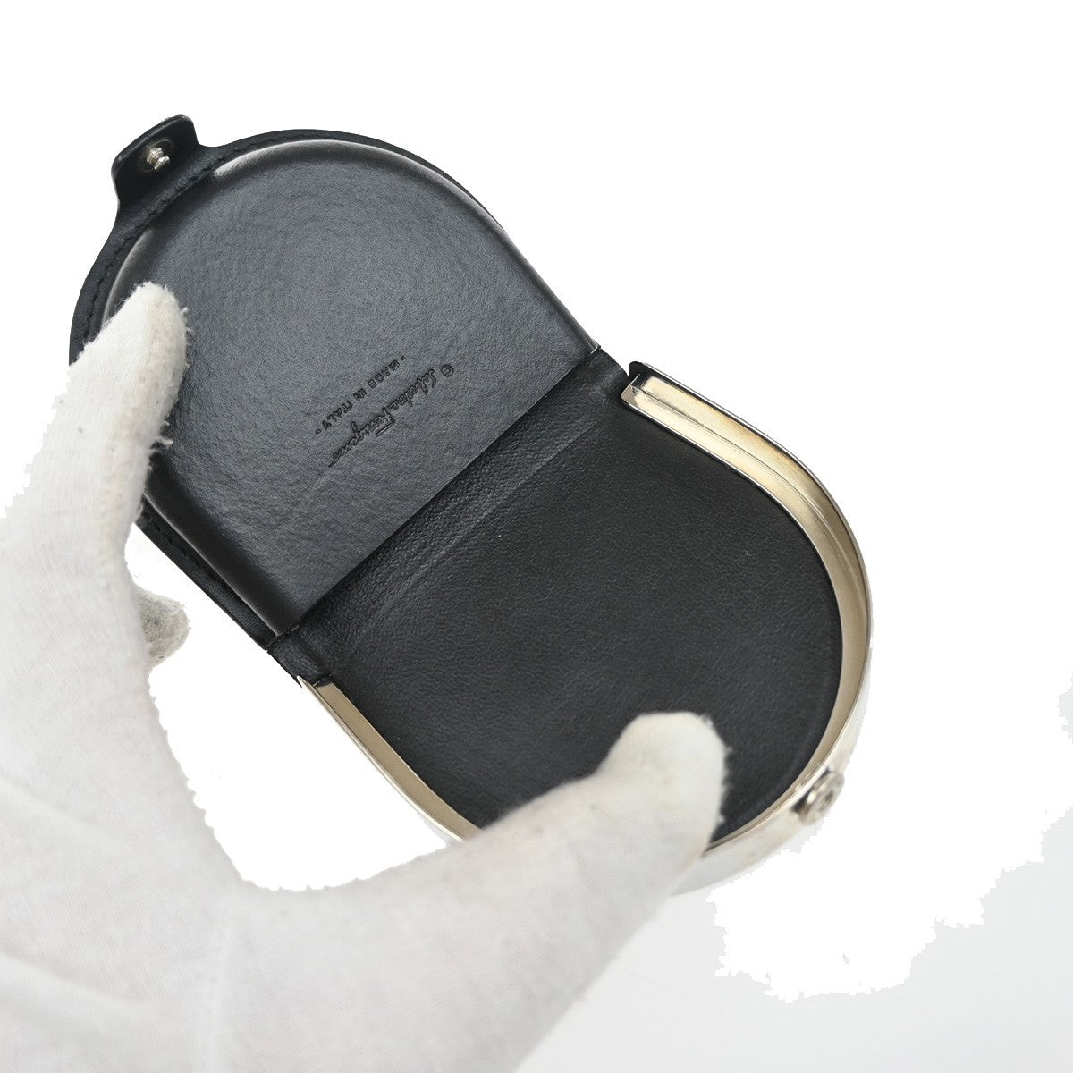 SALVATORE FERRAGAMO Logo Horseshoe Coin Case Wallet Leather Black 07KP259