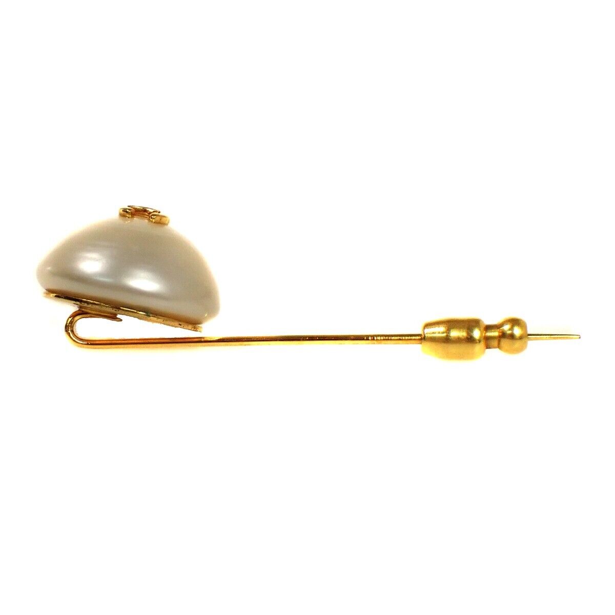 CHANEL CC Logo Pin Brooch 28 Imitation Pearl GHW France Accessory VTG 61GA323