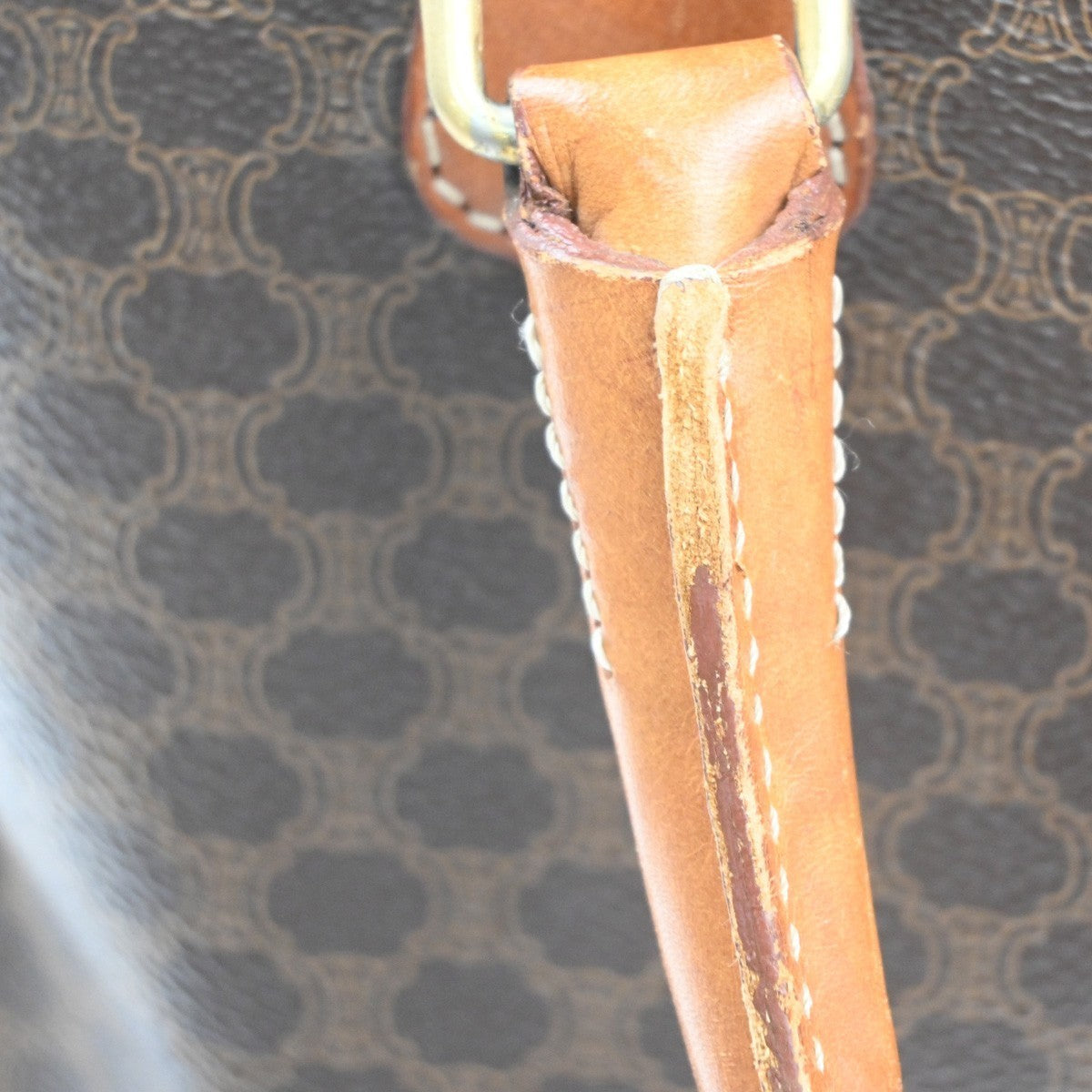 CELINE Logo Macadam Pattern Shoulder Hand Bag PVC Leather Brown Italy 61MA405